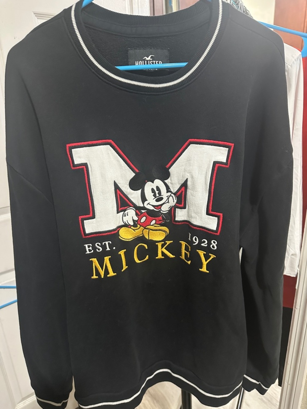 Hollister Black Crewneck Sweatshirt with Mickey M Patch